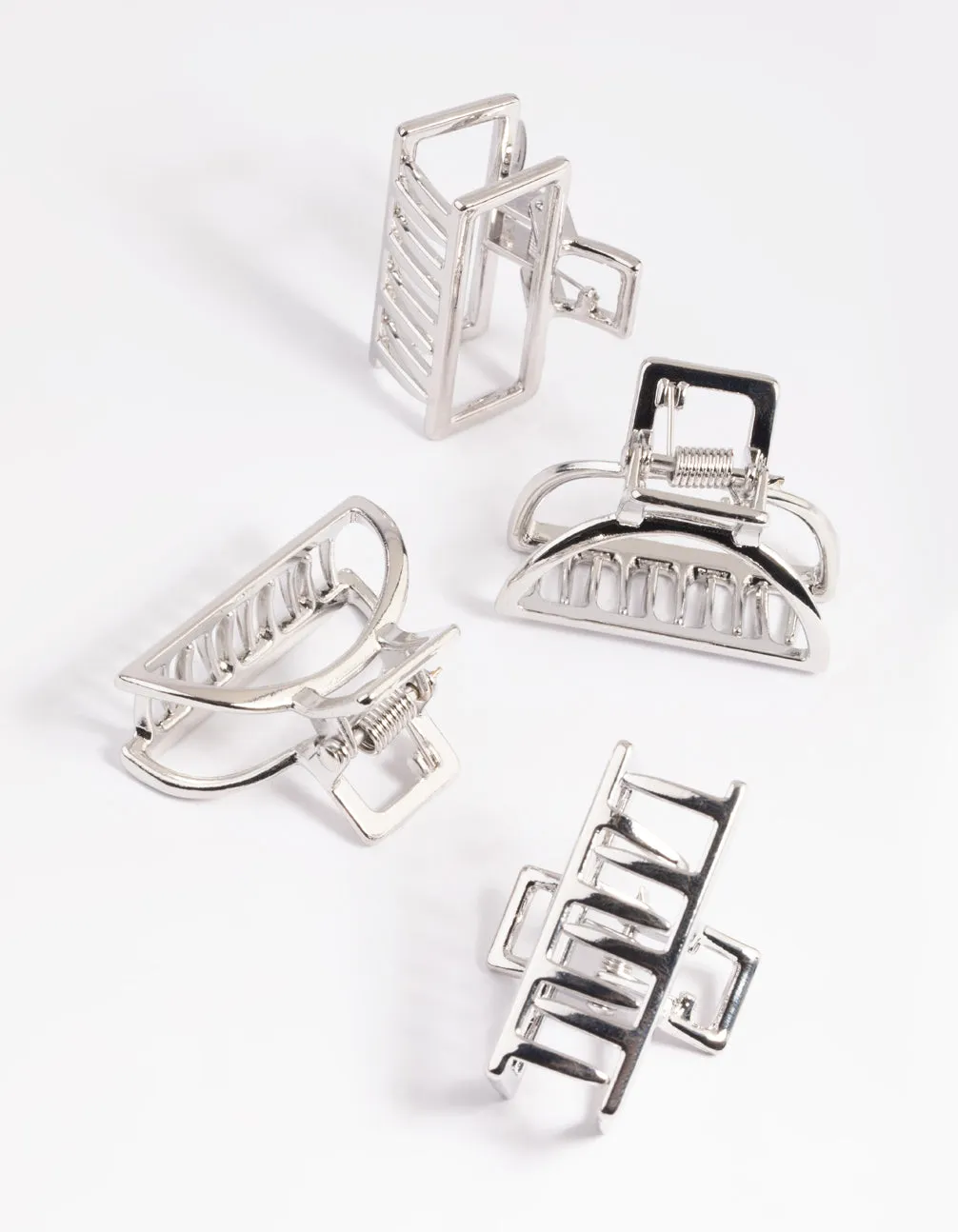 Silver Mixed Shape Small Hair Claw Clip 4-Pack