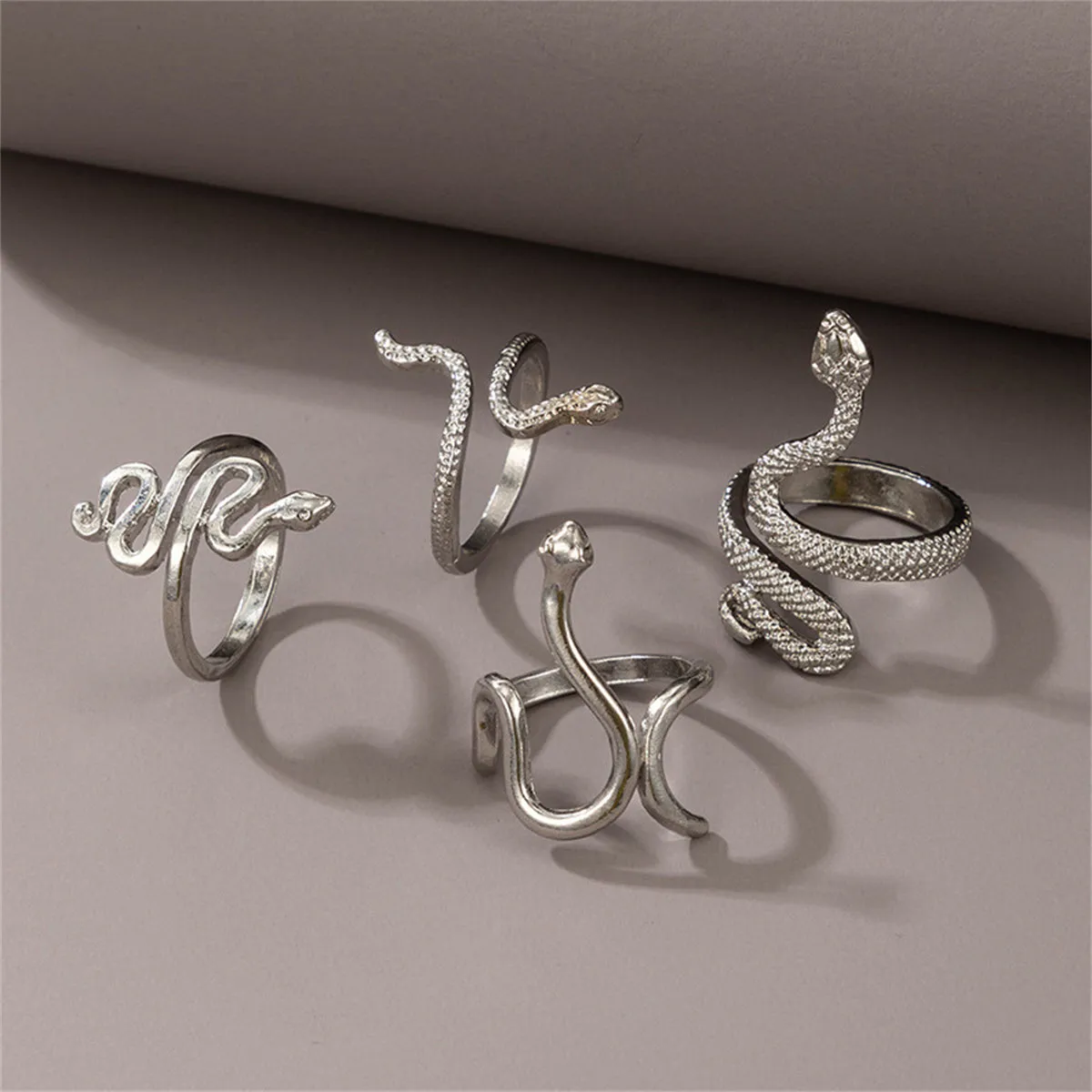 Silver-Plated Textured Snake Ring Set
