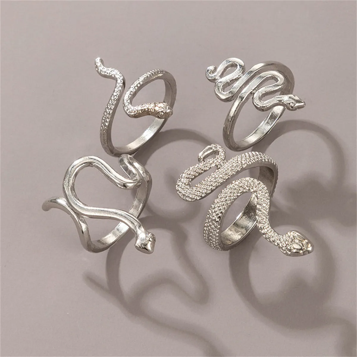 Silver-Plated Textured Snake Ring Set