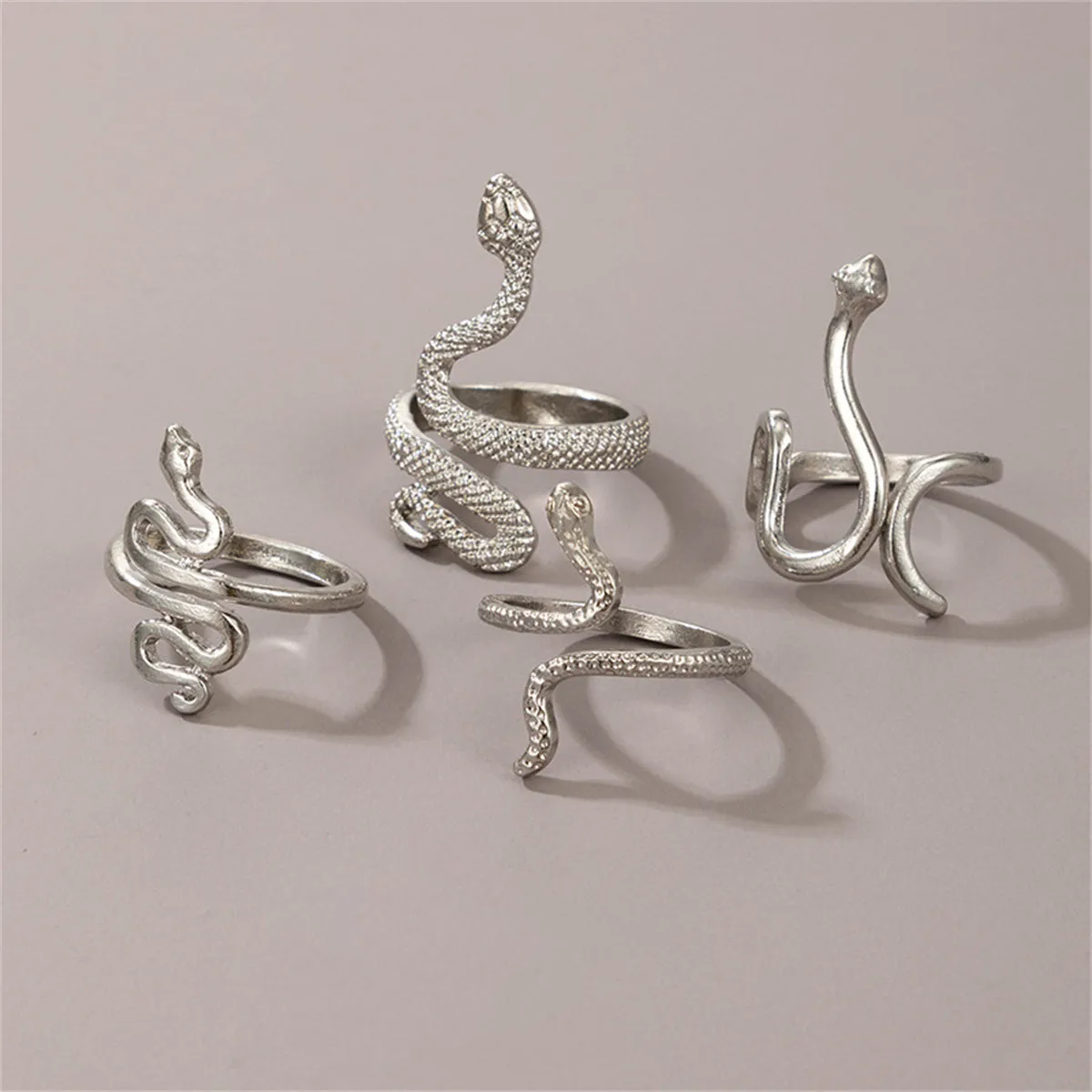 Silver-Plated Textured Snake Ring Set
