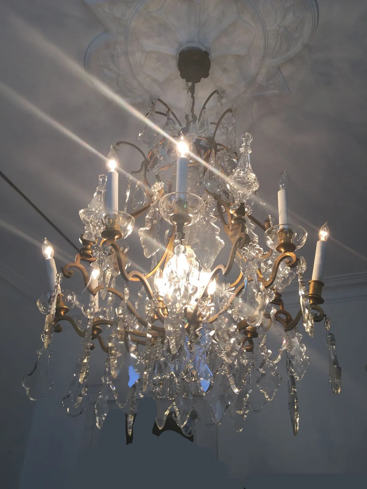 SOLD French Louis XV Style Gilt-Bronze and Cut-Glass Sixteen-Light Chandelier