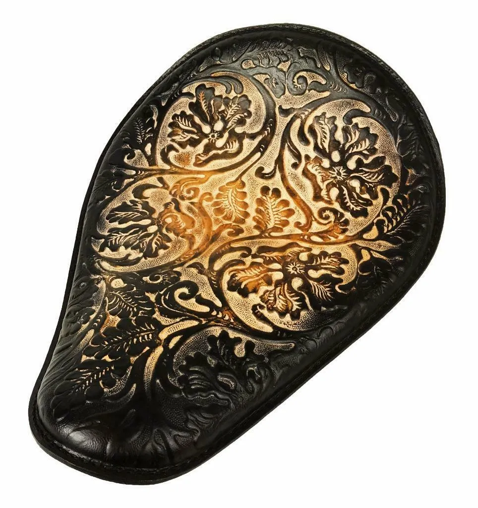 Spring Seat Chopper Bobber Harley Sportster Honda 10x13 BlkBrn Oak Leaf Leather