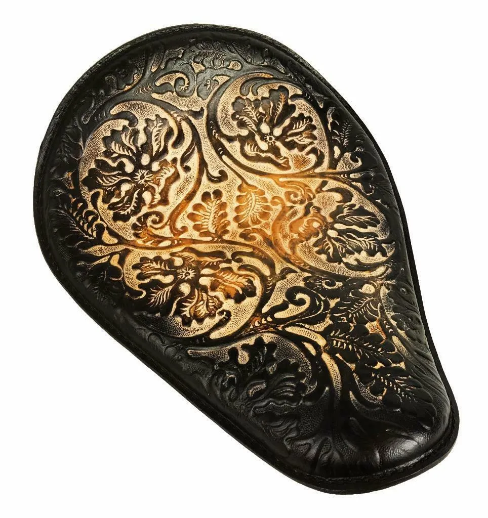 Spring Seat Chopper Bobber Harley Sportster Honda 10x13 BlkBrn Oak Leaf Leather