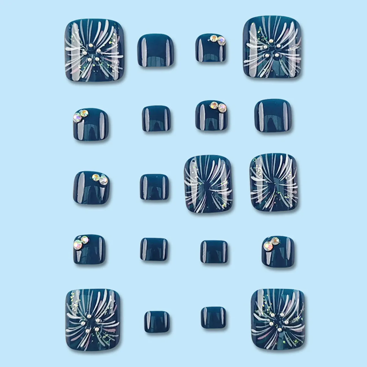 Square Gorgeous Firework Blue Toe Nails