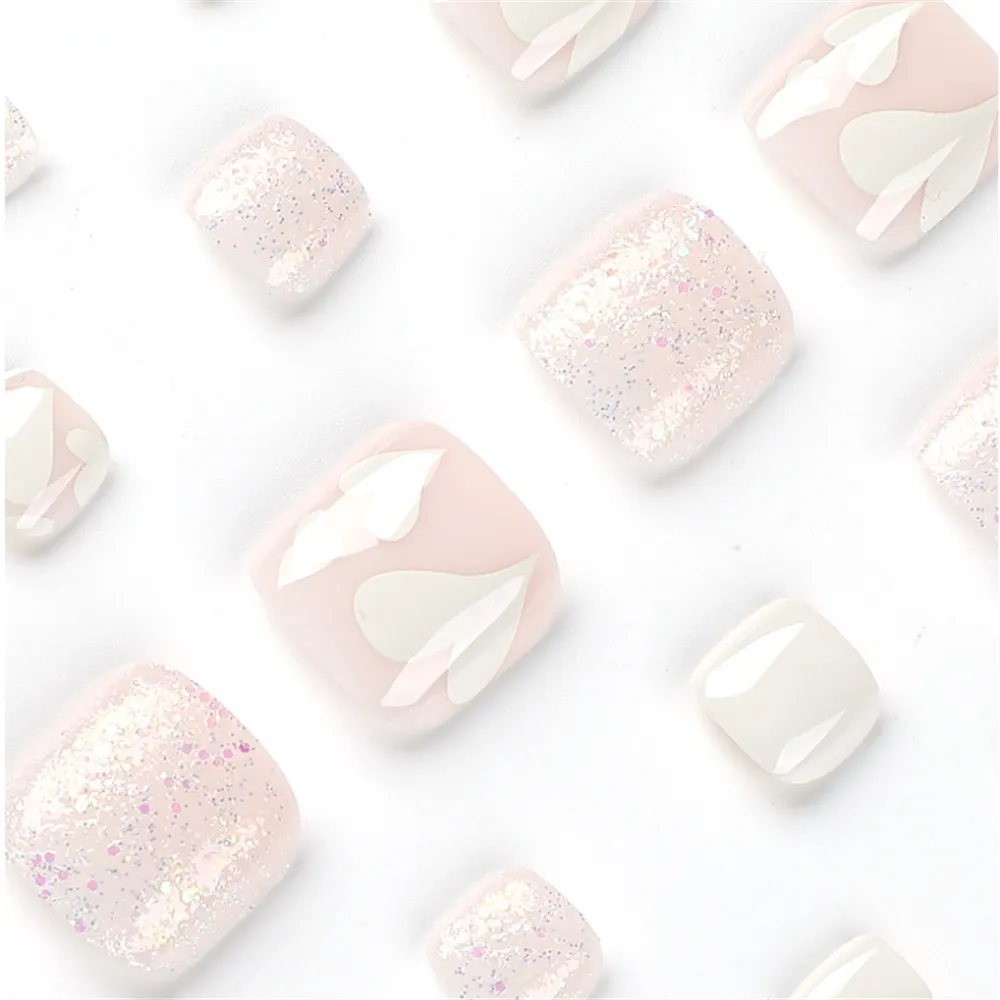 Square Toe White love glitter pink