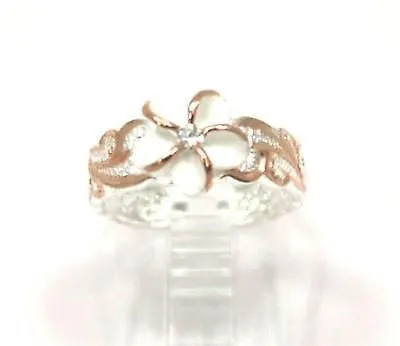 STERLING SILVER 925 PINK ROSE GOLD HAWAIIAN PLUMERIA FLOWER SCROLL TOE RING