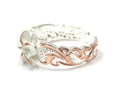 STERLING SILVER 925 PINK ROSE GOLD HAWAIIAN PLUMERIA FLOWER SCROLL TOE RING