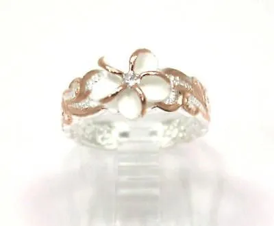 STERLING SILVER 925 PINK ROSE GOLD HAWAIIAN PLUMERIA FLOWER SCROLL TOE RING