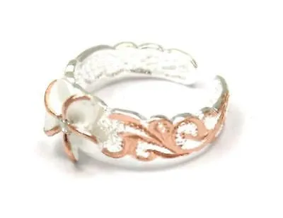STERLING SILVER 925 PINK ROSE GOLD HAWAIIAN PLUMERIA FLOWER SCROLL TOE RING
