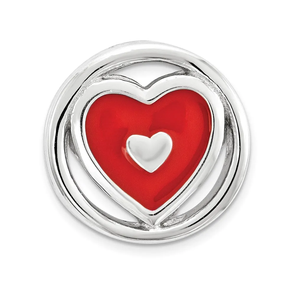 Sterling Silver Stackable Expressions Small Red Enameled Heart Chain Slide