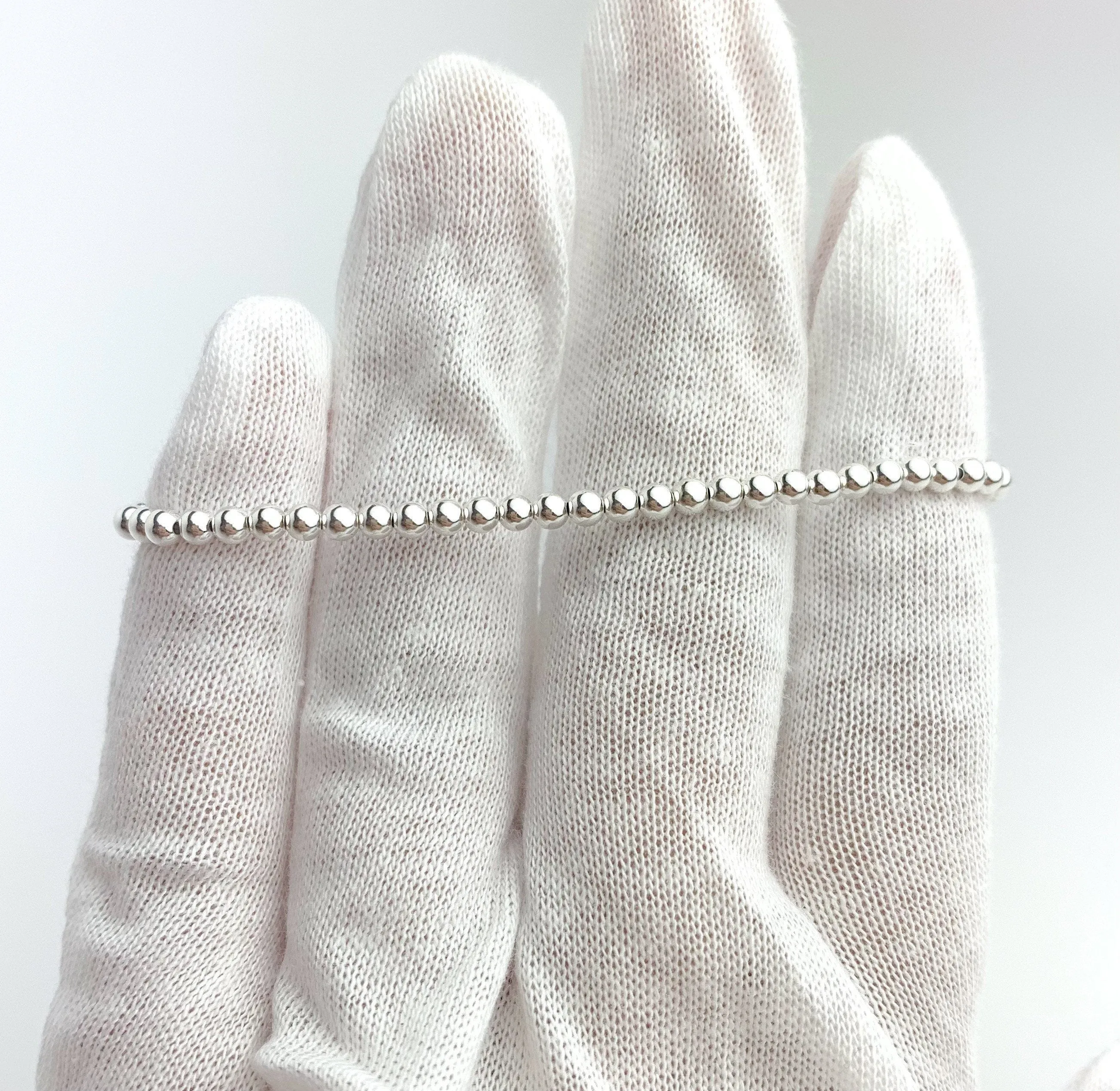 Sterling Silver Stretchy Beaded Bracelet
