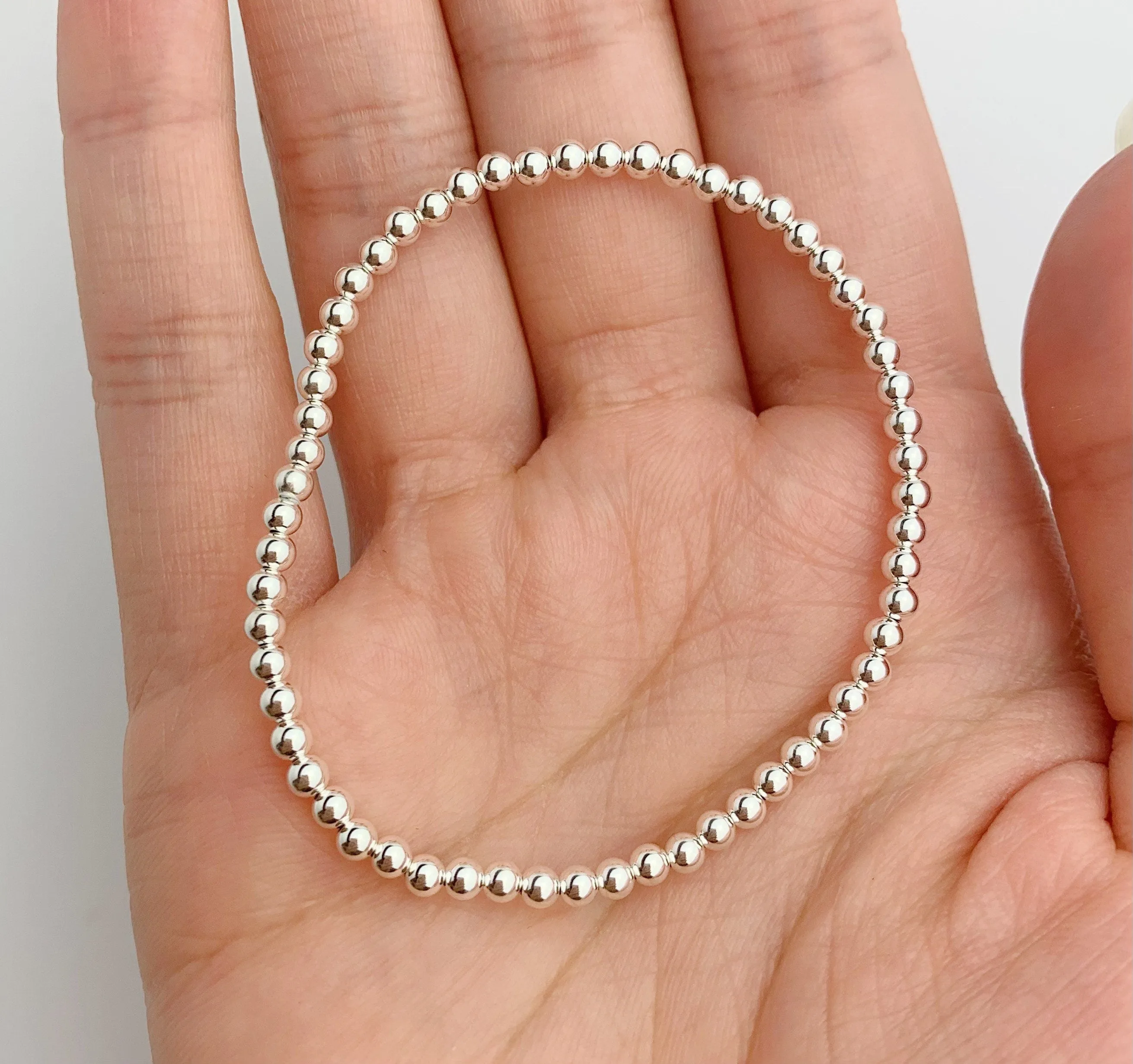 Sterling Silver Stretchy Beaded Bracelet