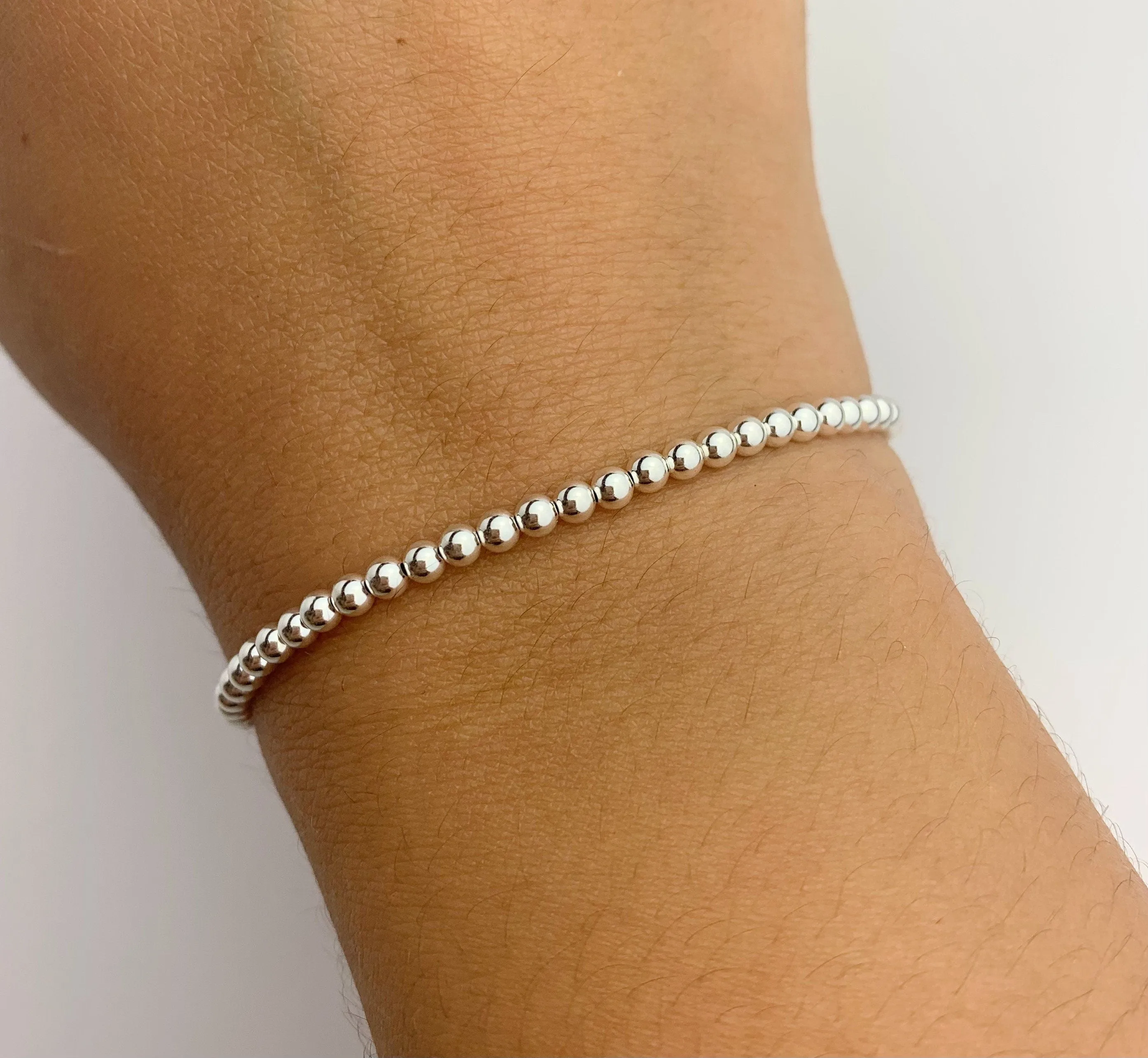 Sterling Silver Stretchy Beaded Bracelet