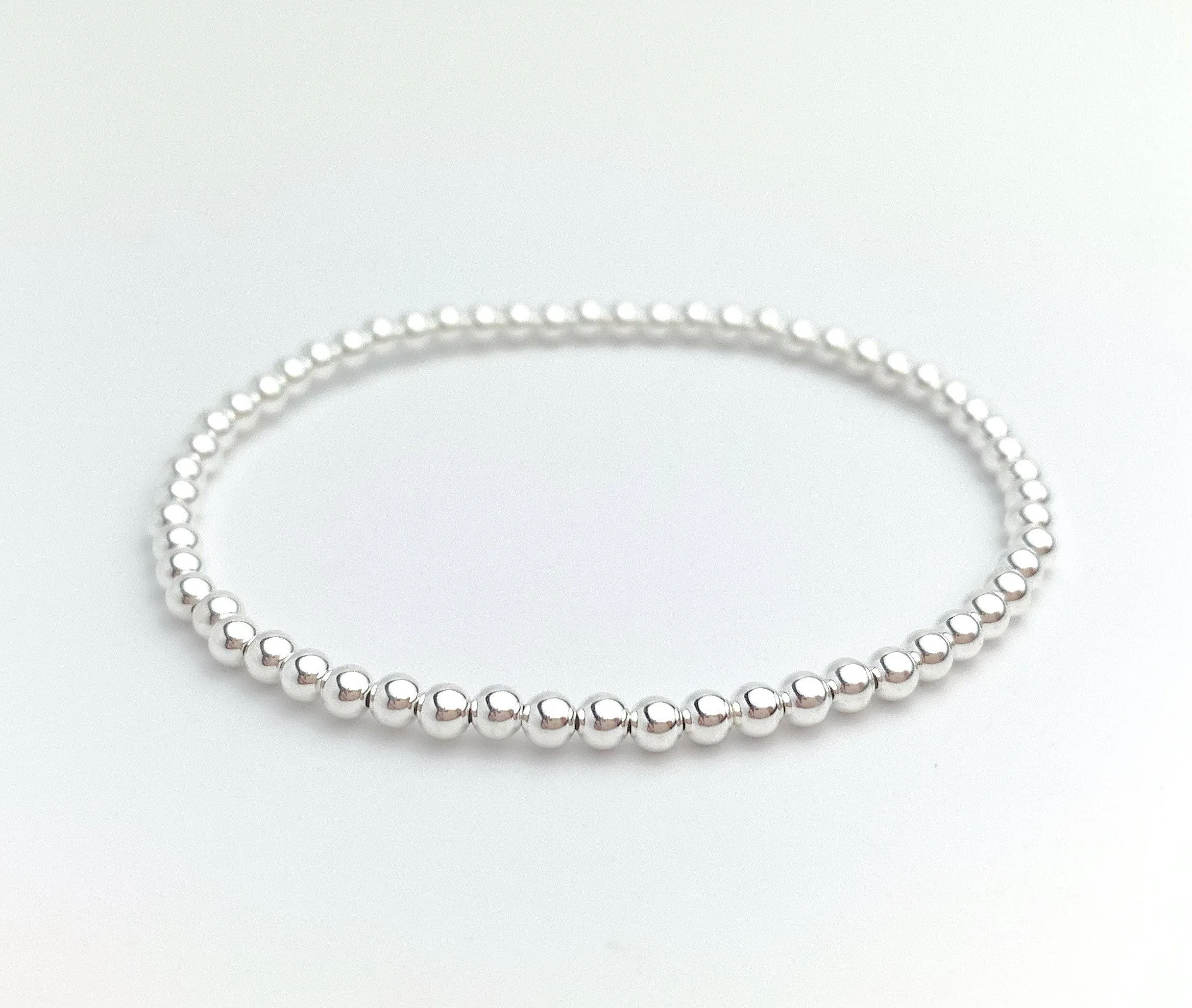 Sterling Silver Stretchy Beaded Bracelet