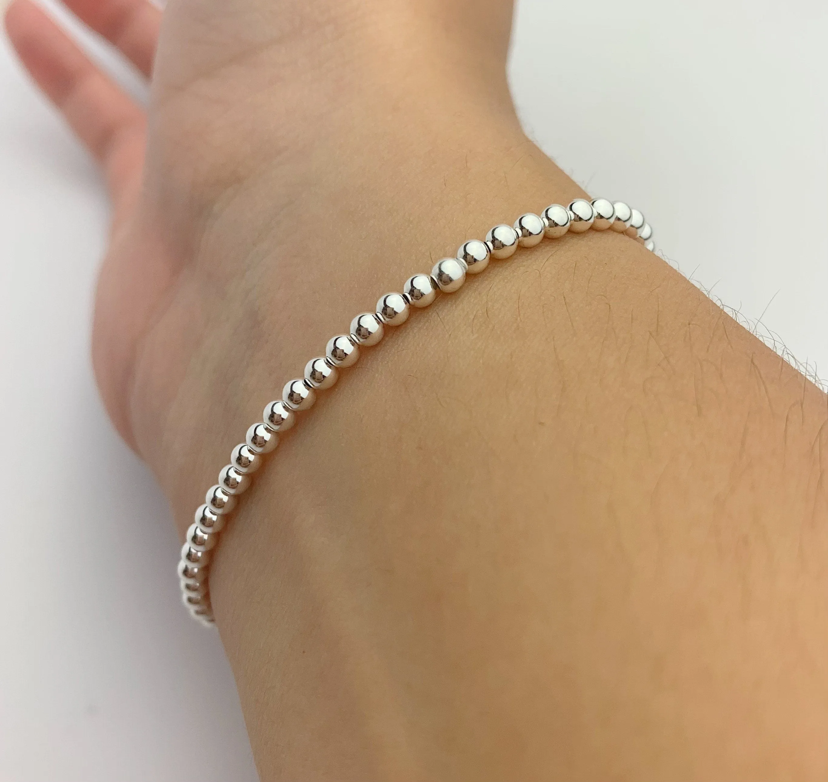 Sterling Silver Stretchy Beaded Bracelet