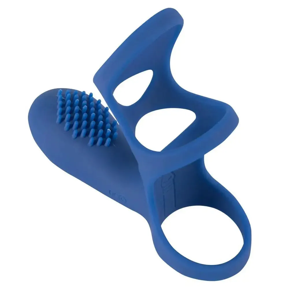 Stretchy Silicone Blue Rechargeable Penis Sleeve with Clit Stim