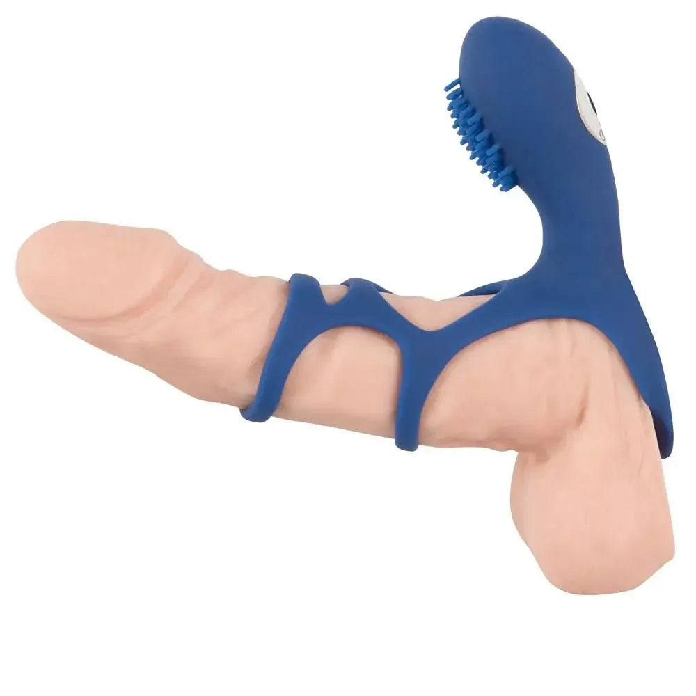 Stretchy Silicone Blue Rechargeable Penis Sleeve with Clit Stim