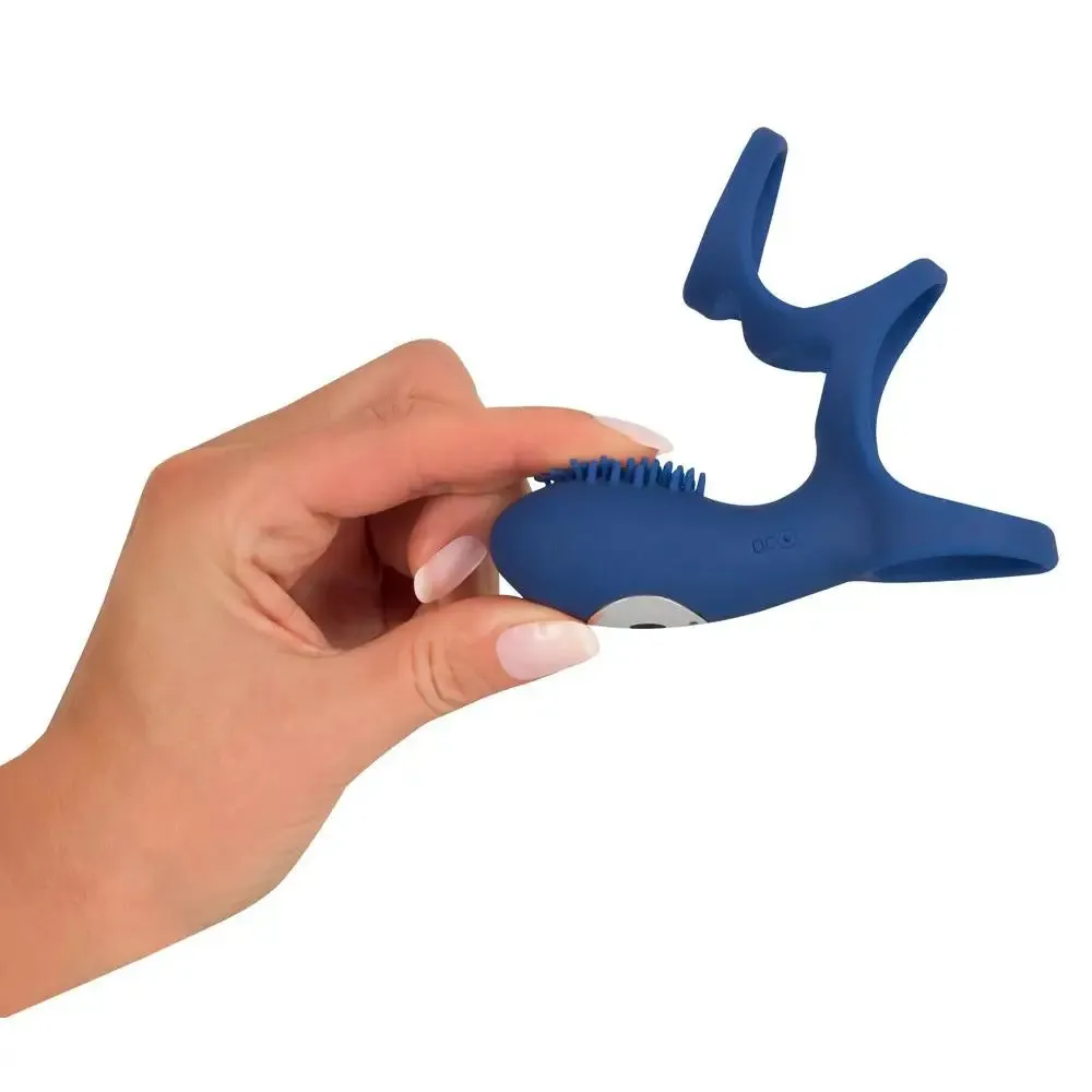 Stretchy Silicone Blue Rechargeable Penis Sleeve with Clit Stim
