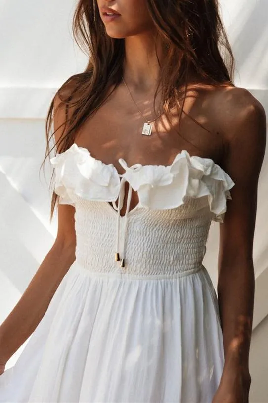 Summer Solstice Strapless Midi Dress - White