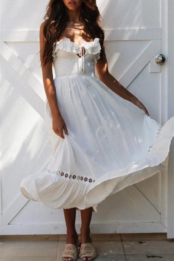 Summer Solstice Strapless Midi Dress - White
