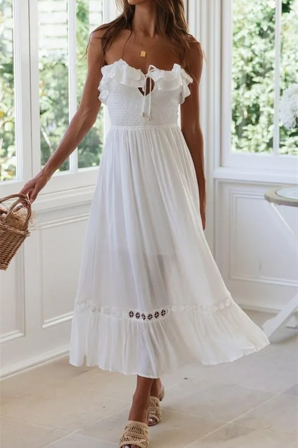 Summer Solstice Strapless Midi Dress - White