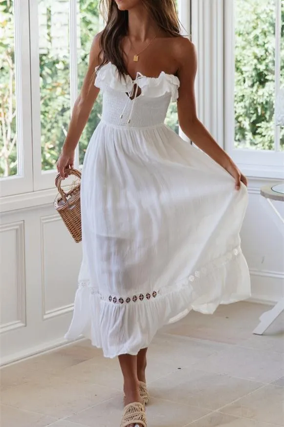 Summer Solstice Strapless Midi Dress - White