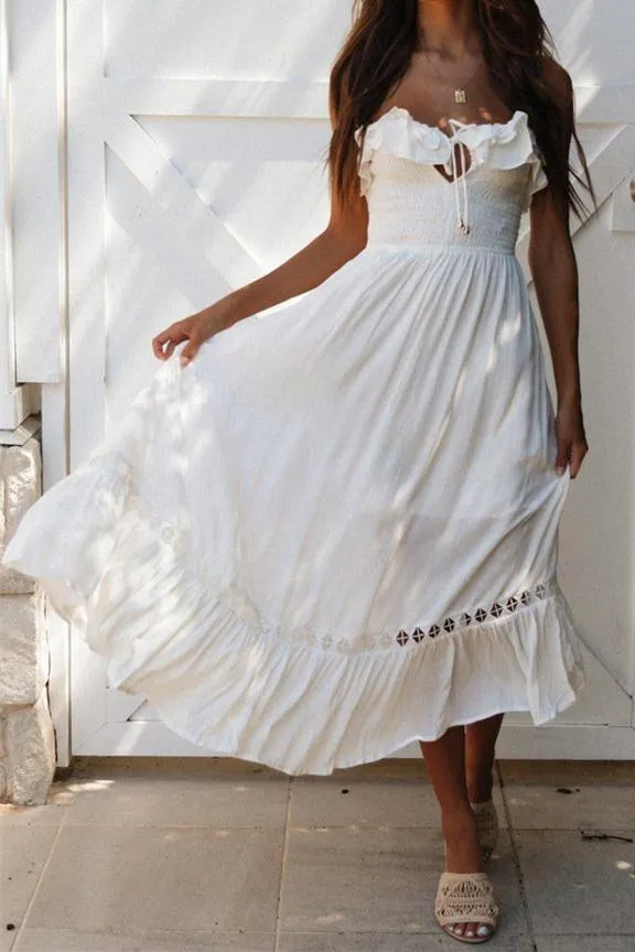 Summer Solstice Strapless Midi Dress - White