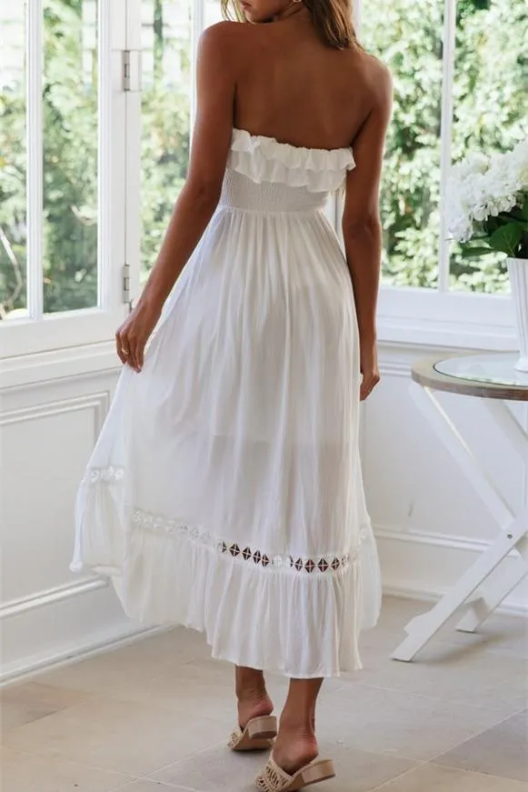 Summer Solstice Strapless Midi Dress - White