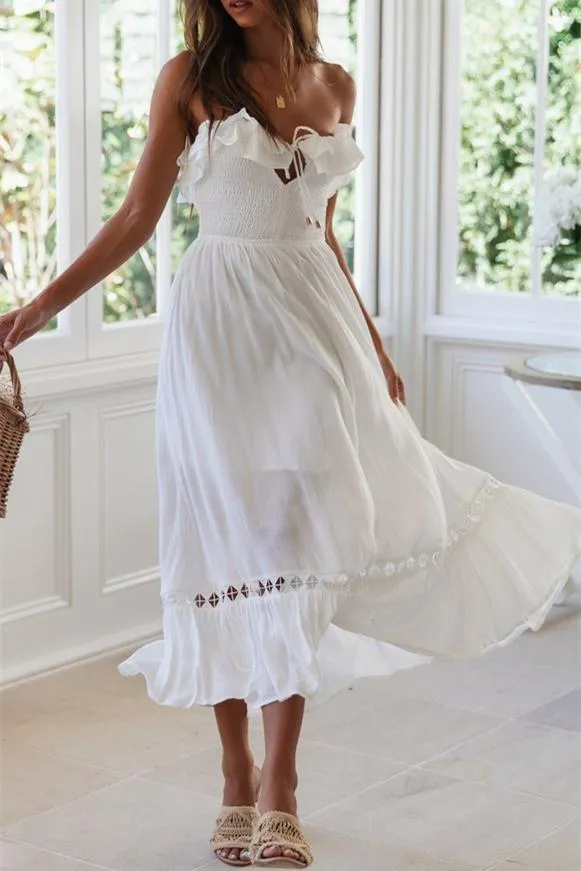Summer Solstice Strapless Midi Dress - White