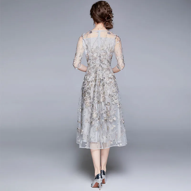 Summer temperament elegant dress mesh embroidery party dress