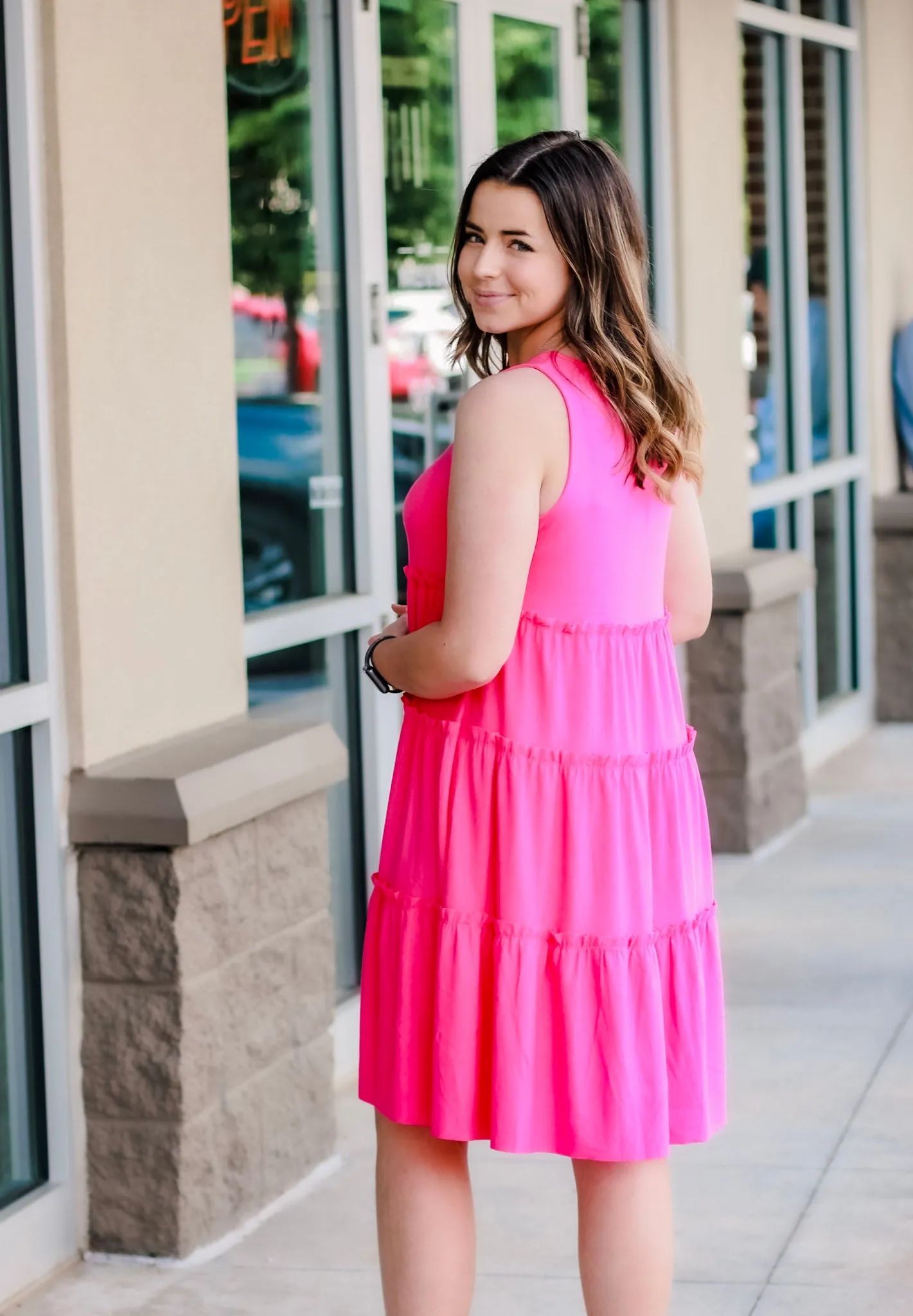 Summer Tropics Tank Dress in Fuchsia