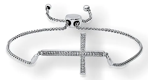Syndy's Diamond Cross Bracelet, Sterling Silver, Bolo Style Chain Bracelet