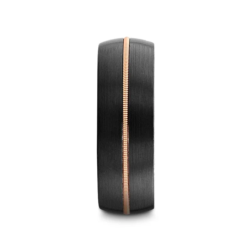 Thorsten CHORDAL Black Tungsten Ring with Brass Guitar String and Whiskey Barrel Inner Sleeve - 8mm