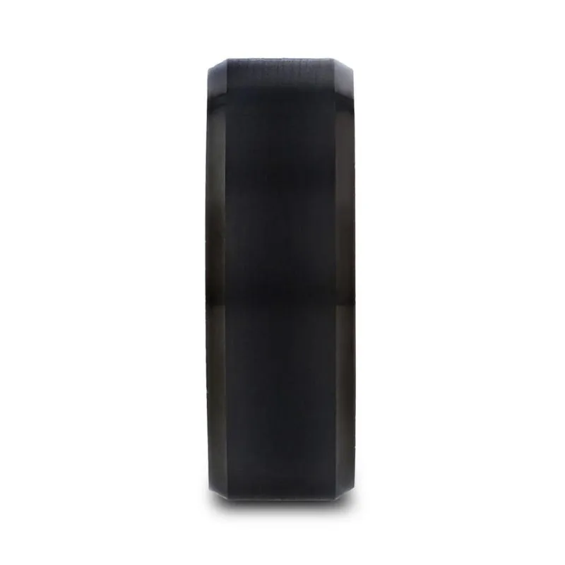 Thorsten ELISE Black Tungsten Ring Polished Beveled Edges and Brush Finished Center - 4mm - 10mm