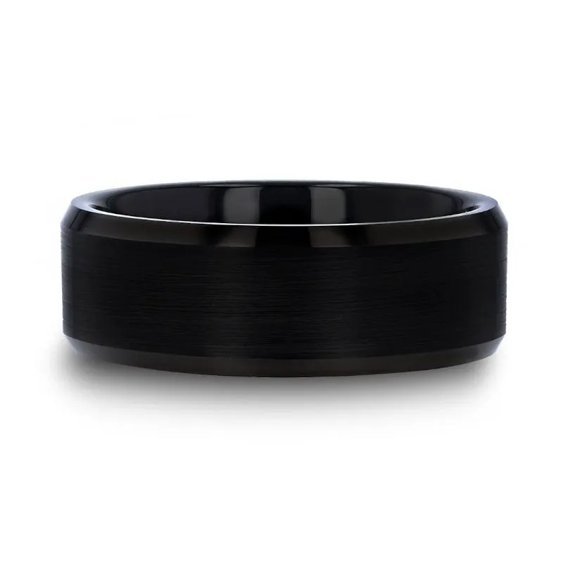 Thorsten ELISE Black Tungsten Ring Polished Beveled Edges and Brush Finished Center - 4mm - 10mm