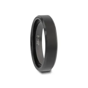 Thorsten ELISE Black Tungsten Ring Polished Beveled Edges and Brush Finished Center - 4mm - 10mm