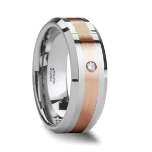 Thorsten ENZO Rose Gold Inlay Beveled Tungsten Ring with Diamond - 8mm