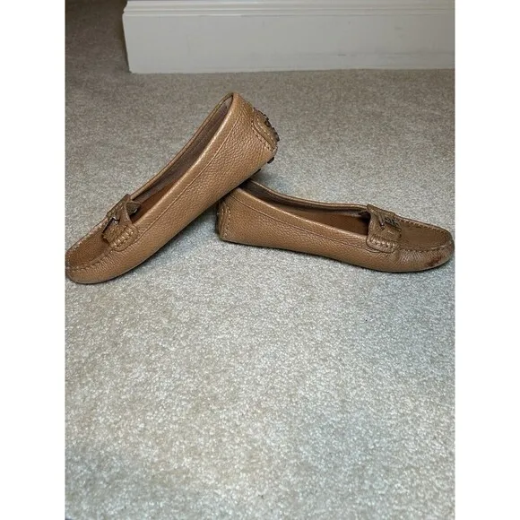 Tory Burch Kendrick Tumbled Leather Shoes Tan Size 7M