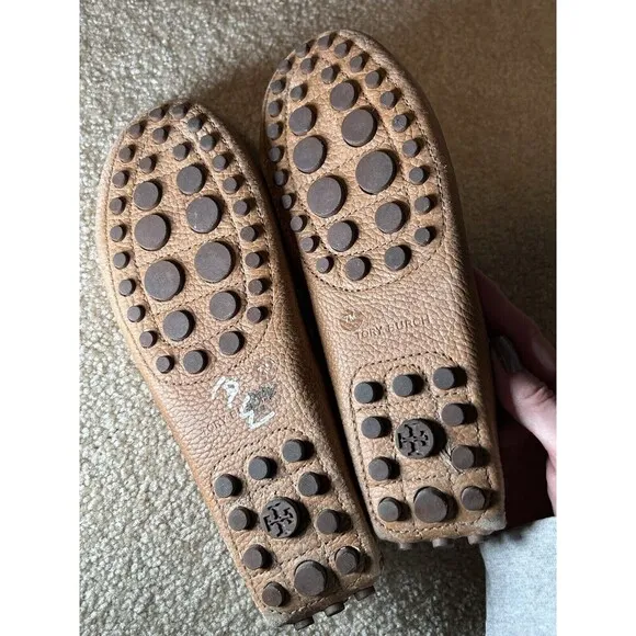 Tory Burch Kendrick Tumbled Leather Shoes Tan Size 7M