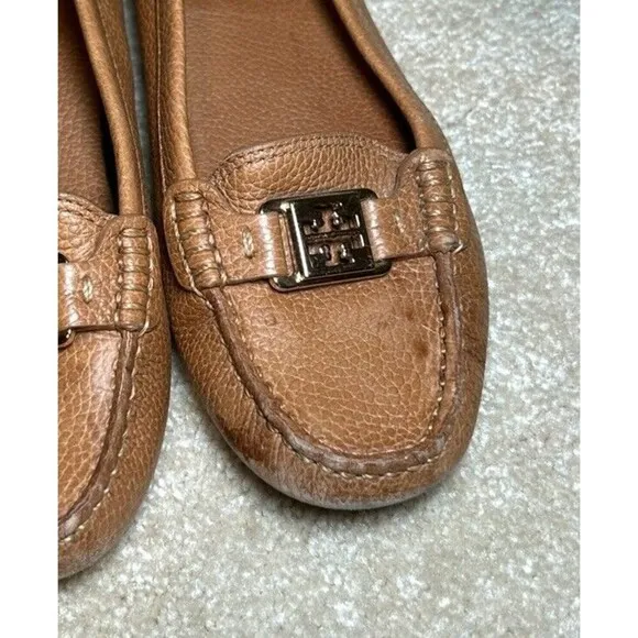 Tory Burch Kendrick Tumbled Leather Shoes Tan Size 7M