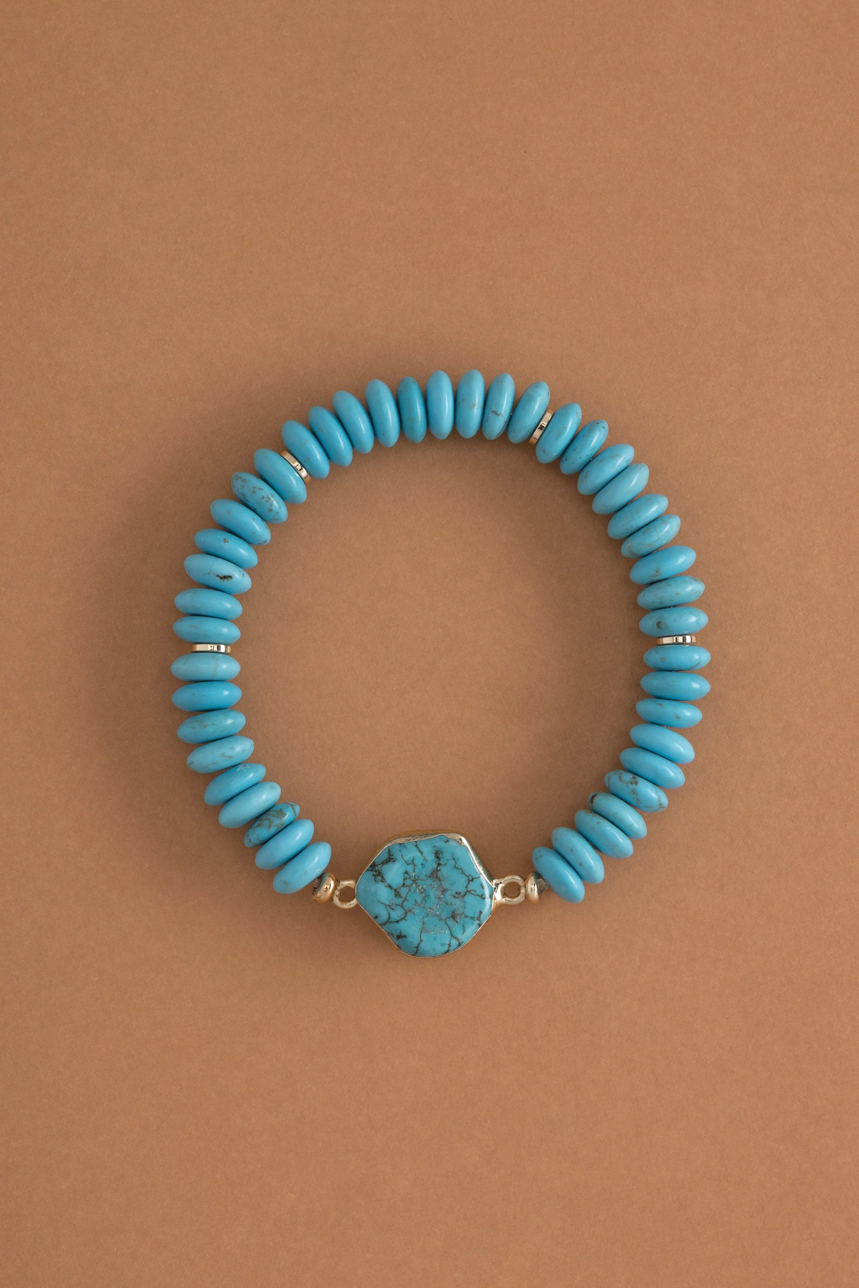 Turquoise Round Bead Stretchy Bracelet