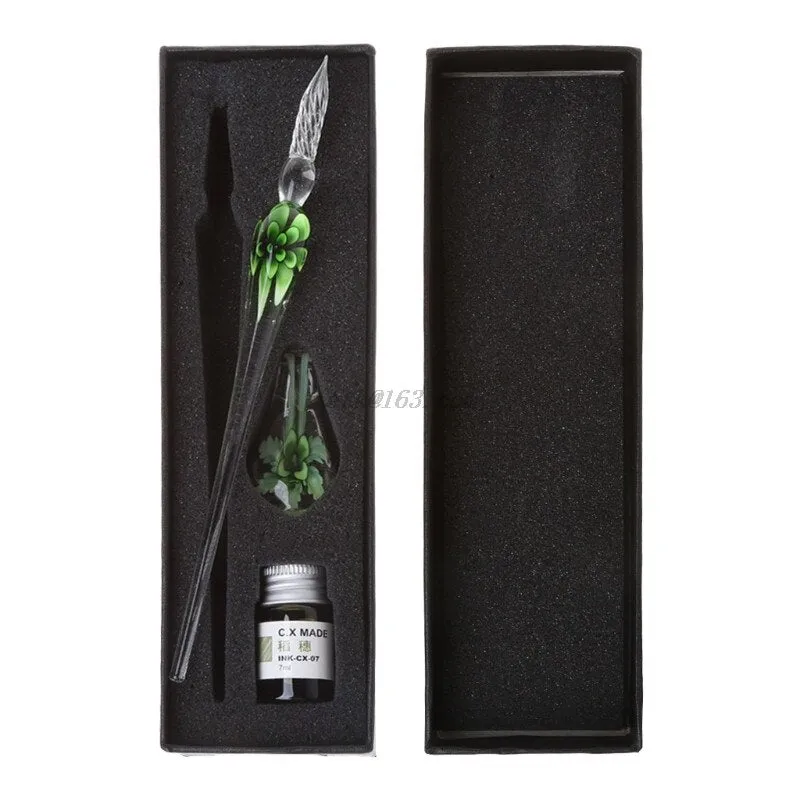 Vintage Elegant Floral Glass Dip Pen