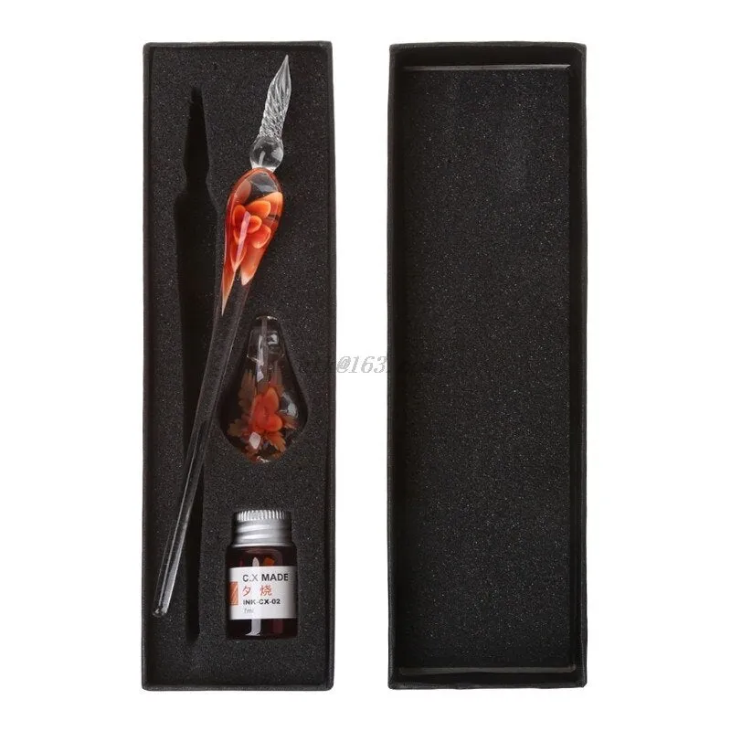 Vintage Elegant Floral Glass Dip Pen