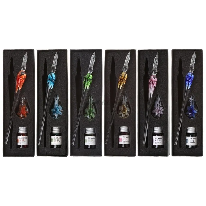 Vintage Elegant Floral Glass Dip Pen