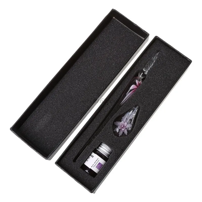 Vintage Elegant Floral Glass Dip Pen