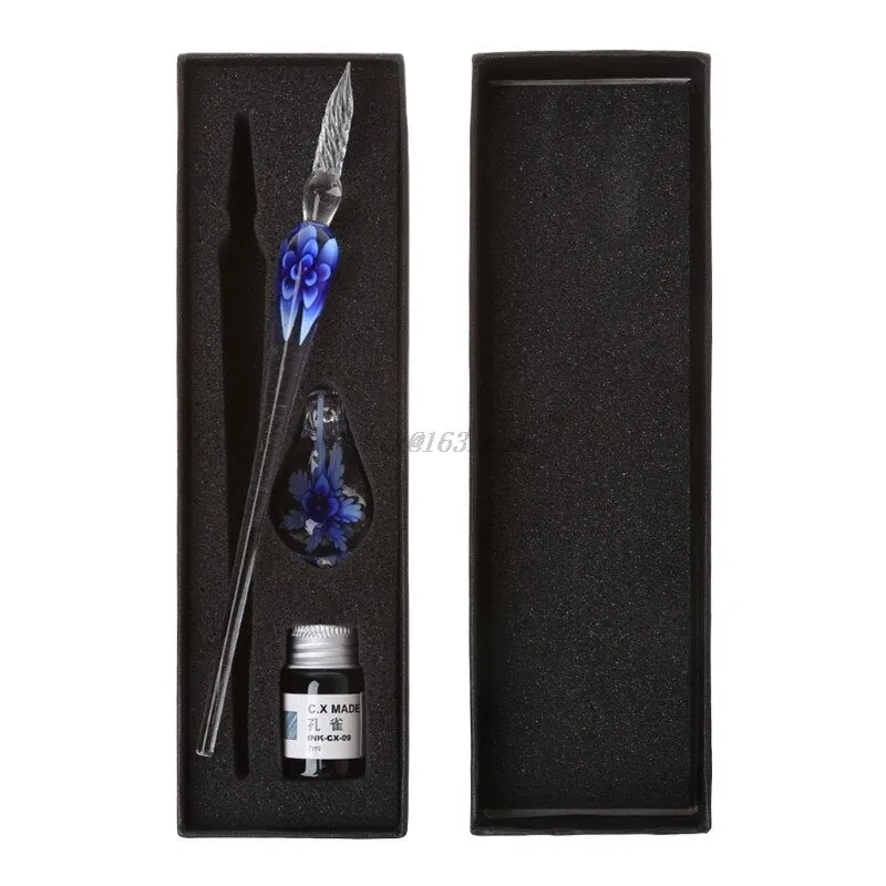Vintage Elegant Floral Glass Dip Pen