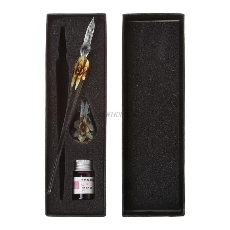 Vintage Elegant Floral Glass Dip Pen