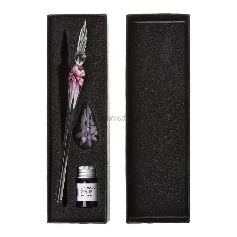 Vintage Elegant Floral Glass Dip Pen