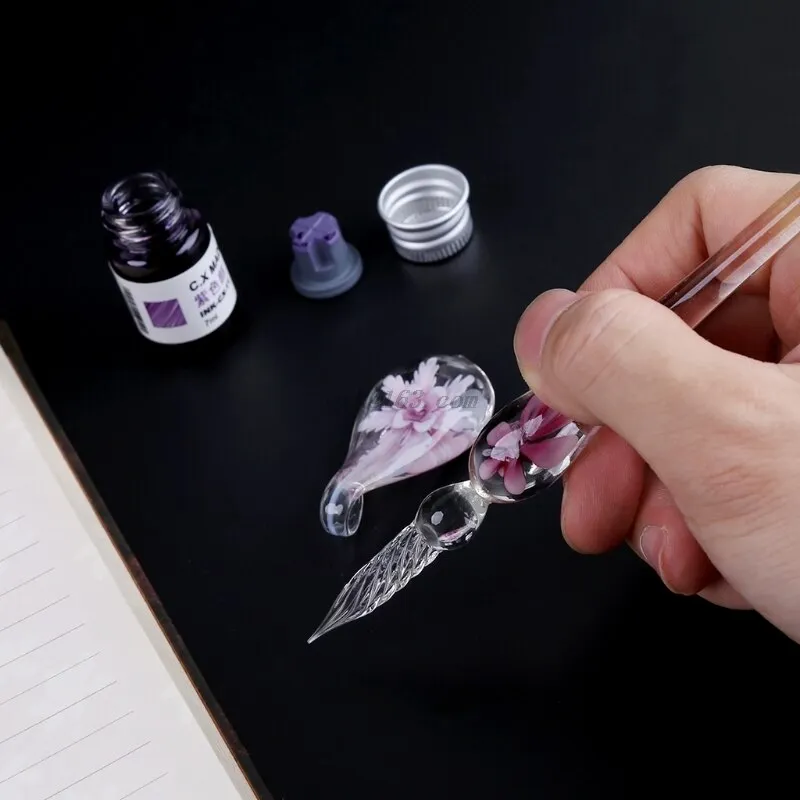 Vintage Elegant Floral Glass Dip Pen