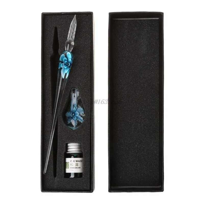 Vintage Elegant Floral Glass Dip Pen